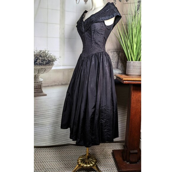 Gunne Sax By Jessica McClintock Vintage Black Sparkle Bodice Fit & Flare Dress - Picture 2 of 5